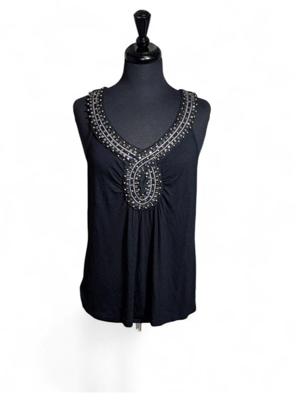 Y2K Black Beaded Rhinestone Tank Top Embellished